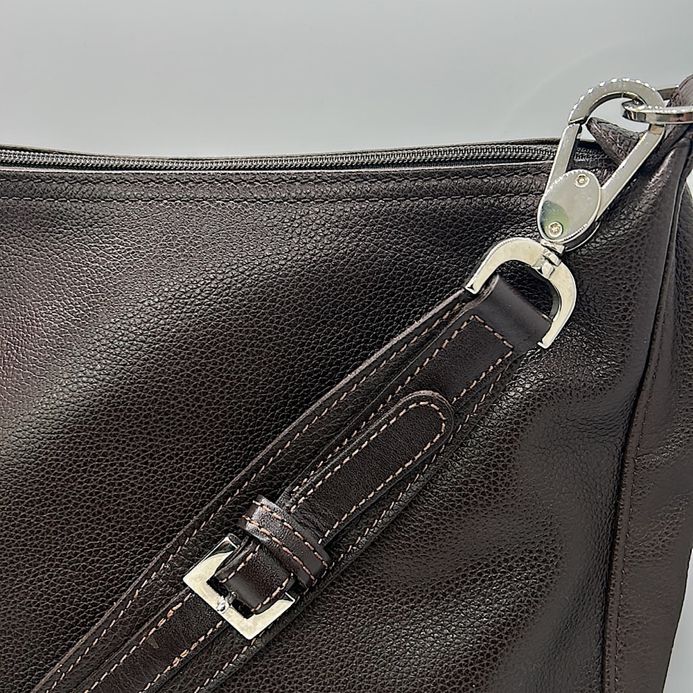 Longchamp Luxurious Dark Brown Pebbled Leather Hobo Bag Purse πΊπΊ - Picture 4 of 9